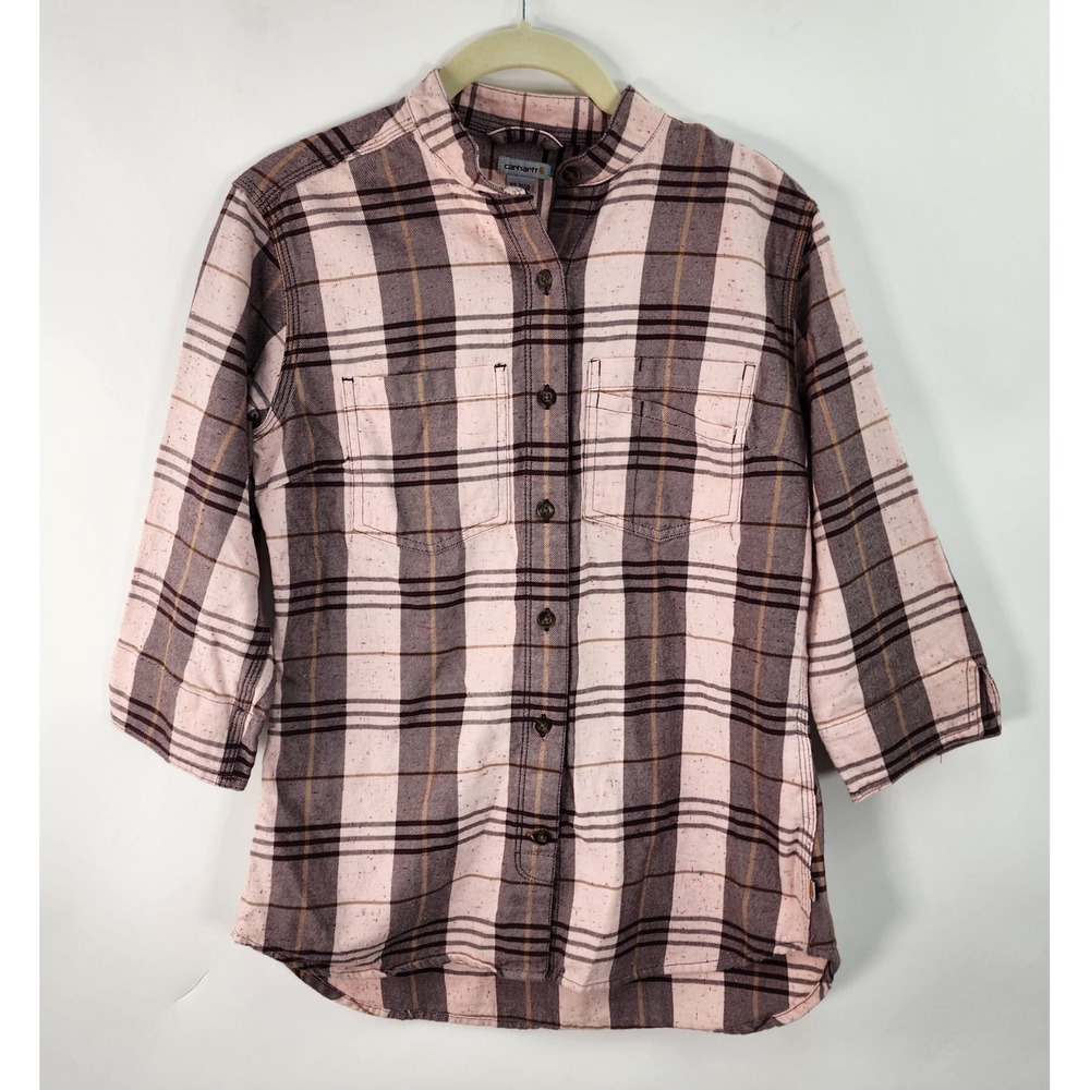 Carhartt‎ Button Up Shirt Women's XS Plaid Flannel 3/4 Sleeves